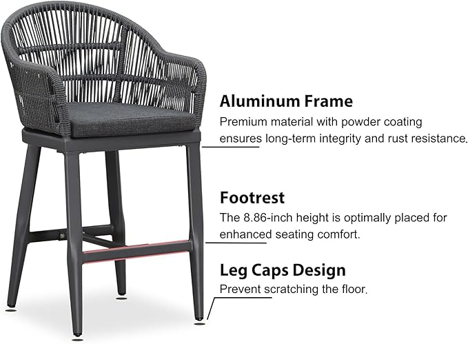 PURPLE LEAF Outdoor Counter Height Bar Stools Set of 2 Patio Metal Modern - Image 6