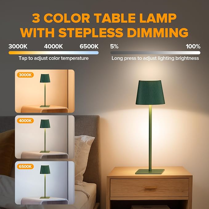 LUTEC 4 Pack Cordless Table Lamp, 6000mAh Rechargeable Battery Operated Desk - Image 2