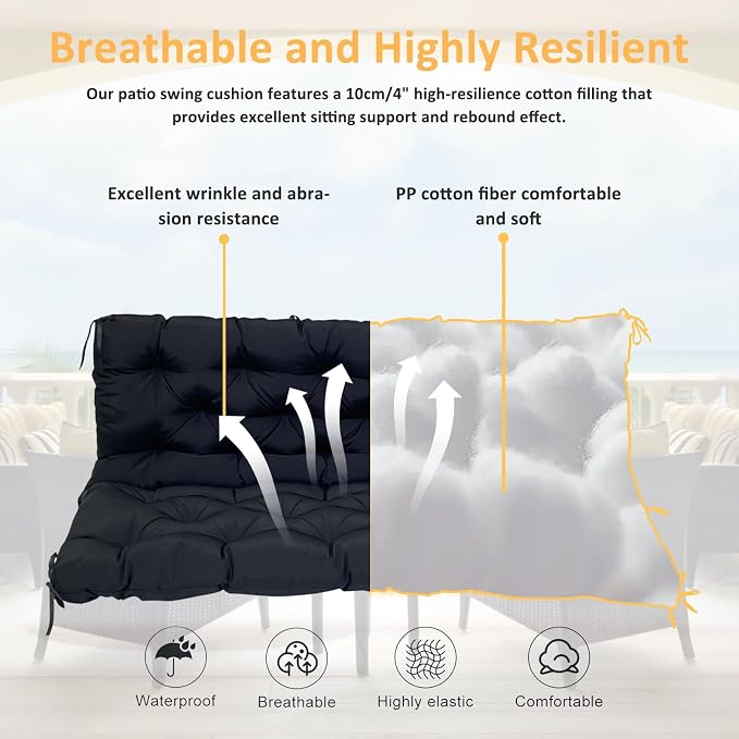 Swing Replacement Cushions for Outdoor: 2-3 Seater Waterproof Porch Bench - Image 4