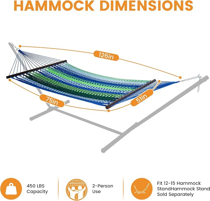 Lazy Daze Hammocks 10.5 FT Double 2 Person Caribbean Rope Hammock, Hand Woven - Image 6