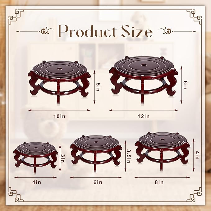 Geetery 2 Pcs 4 to 12 in Wooden Plant Stands Indoor Chinese Oriental Plant Stand - Image 2