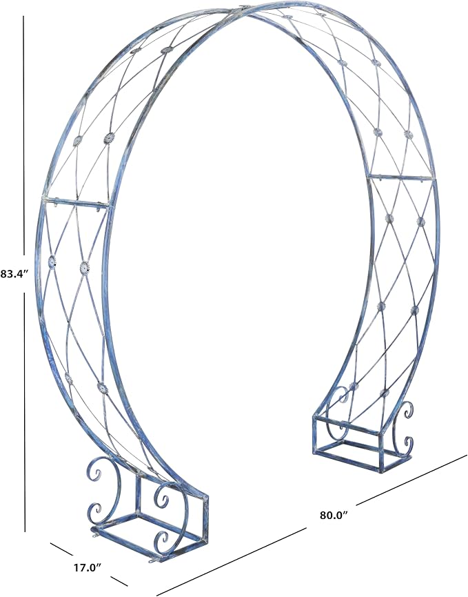 SAFAVIEH Outdoor Collection Mizell Mossy Blue Lattice Wrought Iron Moon Gateway - Image 3