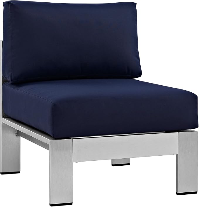 Modway Shore 3-Piece Aluminum Outdoor Patio Furniture Set in Silver Navy - Image 4