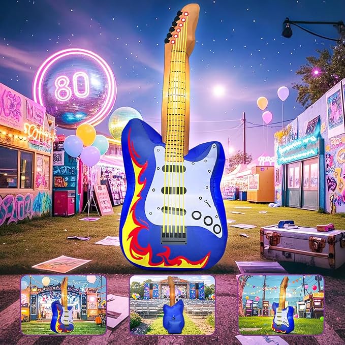 80's 90's Party Decoration 5FT Inflatable Guitar Party Decorations, Blow up LED - Image 3