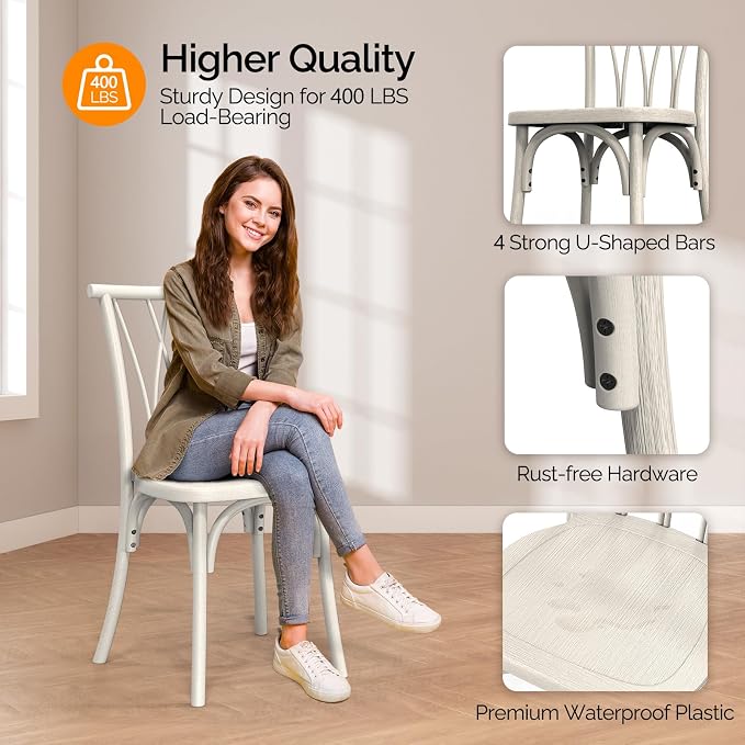 VINGLI Plastic Outdoor Dining Chairs Set of 4, Stackable Patio Dining Chairs - Image 7