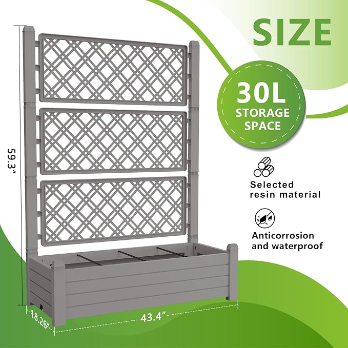 Raised Garden Bed with Trellis for Climbing Plants, 43.43" L x 18.27" W x - Image 2