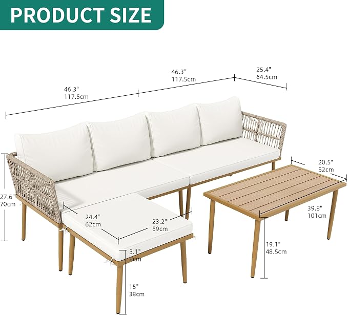 YITAHOME Patio Furniture Set, 6 Pieces Outdoor Rattan Woven Sectional Sofa - Image 3