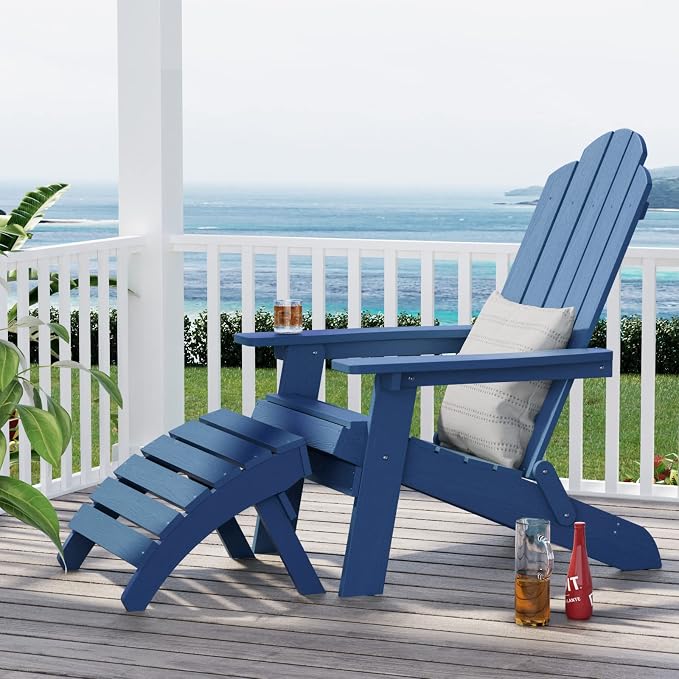 MXIMU Folding Adirondack Ottoman Set of 4: HIPS Plastic Outdoor Footrest Easy - Image 5