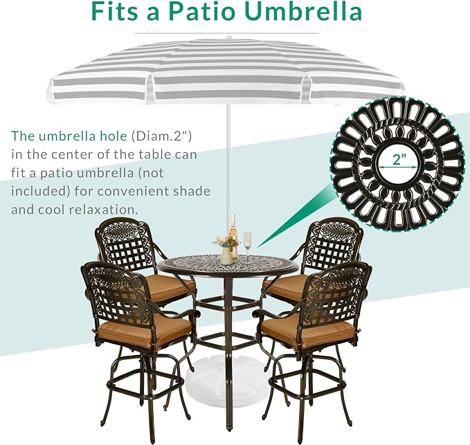 VIVIJASON 5-Piece Patio Swivel Bar Stools Set, All Weather Outdoor Cast - Image 5