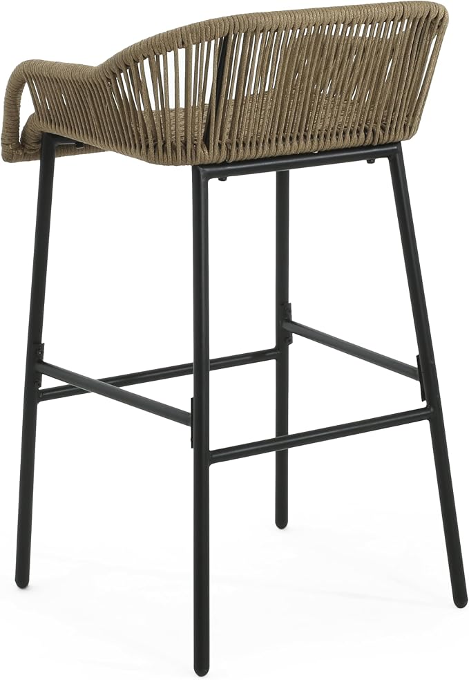 Christopher Knight Home Outdoor Patio Rope Weave Iron Barstools, Powder Coated - Image 10