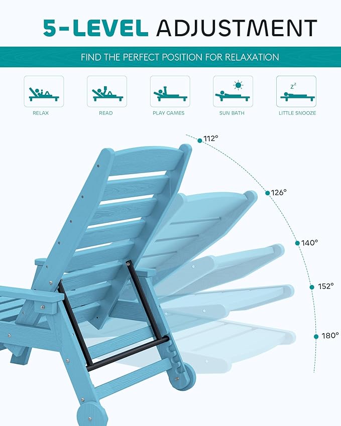 SERWALL Patio Chaise Lounge Chair, Poly Lounge Chair - Image 4