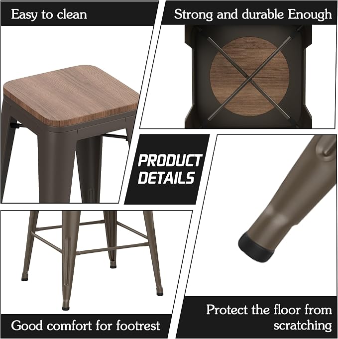 Alunaune 26" Metal Counter Height Bar Stools Set of 4 Backless Stackable - Image 5