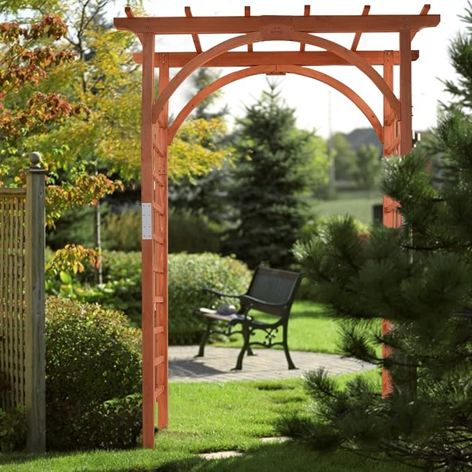 GYMAX Wood Arbor Arch, Outdoor Ceremony Wedding Bridal Decor - Image 4