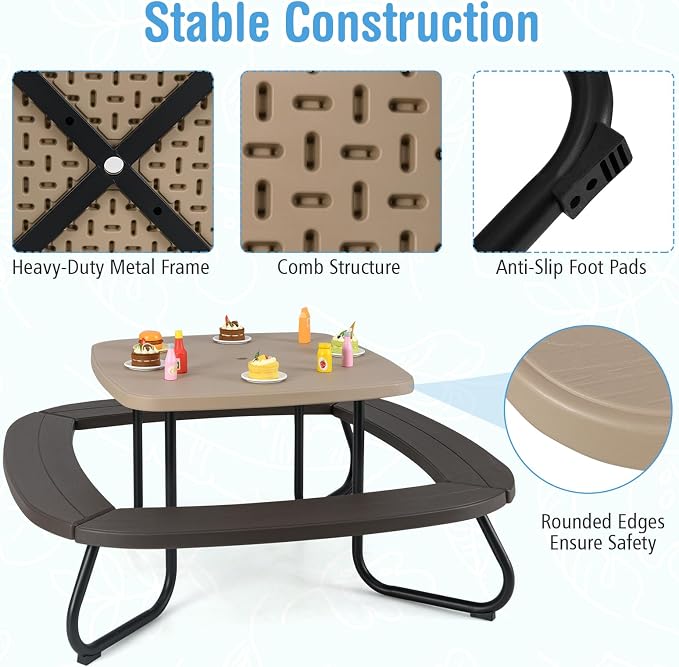 HONEY JOY Kids Picnic Table, 8 Person Toddler Outdoor Table and Chair Set - Image 7