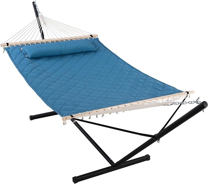 ANOW Double Hammock with 12 Feet Heavy Duty Steel Stand Combo, 2 Person Quilted by ANOW