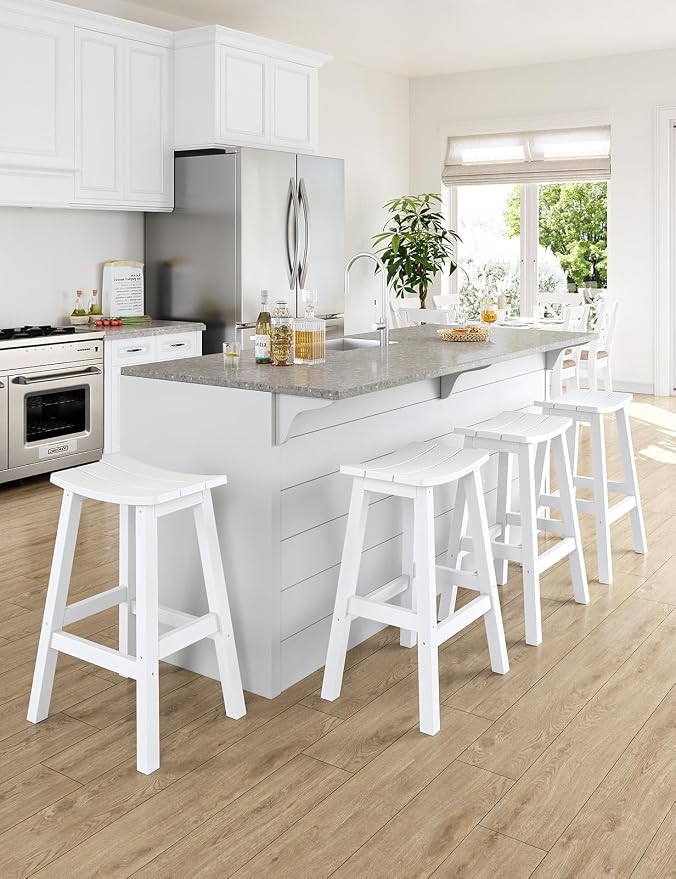 Weatherproof Bar Stools Set of 4, Saddle Seat, Bar Height Stools - Image 2