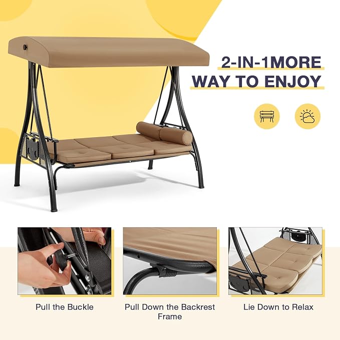 HOMREST 3 Person Outdoor Porch Swing - Image 7
