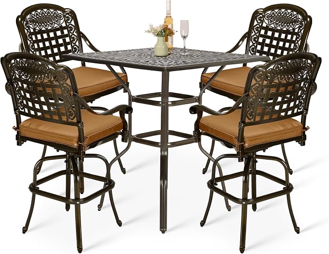 VIVIJASON 5-Piece Bar Height Patio Dining Set, Rust-Free Cast Aluminum Outdoor by VIVIJASON