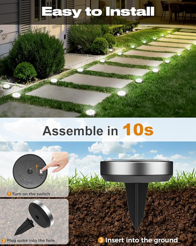 btfarm 16 Pack Solar Lights Outdoor, 8 LED Solar Ground Lights IP65 Waterproof - Image 4