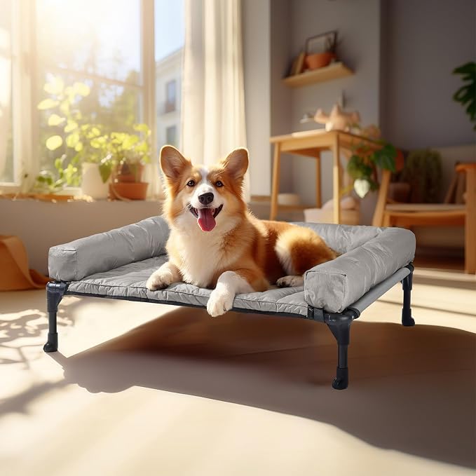 Veehoo Cooling Elevated Dog Bed Add Removable Waterproof Bolster Cushion Mat - Image 6
