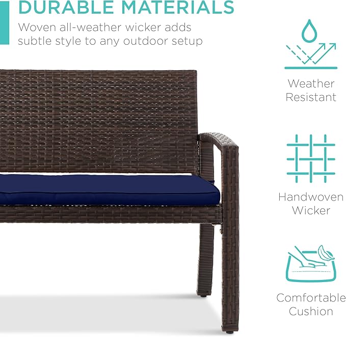 Best Choice Products Outdoor Bench 2-Person Wicker Garden Patio Benches Seating - Image 5