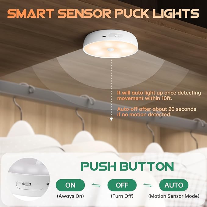 LED Closet Lights Motion Sensor Puck Light - Image 4