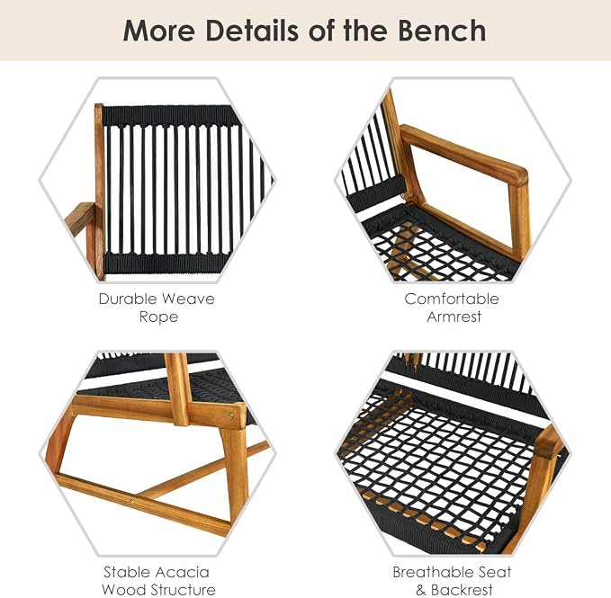Tangkula 2-Person Patio Acacia Wood Bench Loveseat Chair, Outdoor Patio Bench - Image 6
