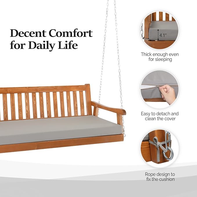 VINGLI Upgraded 6 FT Pine Wood Porch Swing Daybed, Heavy Duty 880 LBS Patio - Image 2