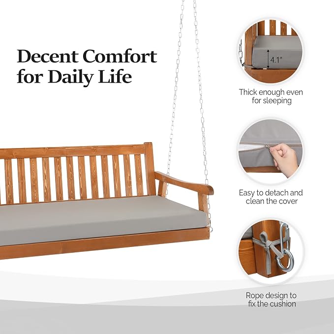 VINGLI 6 FT Upgraded Pine Wood Porch Swing Daybed, Heavy Duty Porch Bench Swing - Image 3