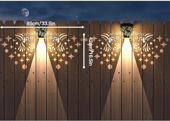 2 Pack Solar Fence Lights Outdoor Wall lihgts Decorations Metal Solar Deck - Image 5