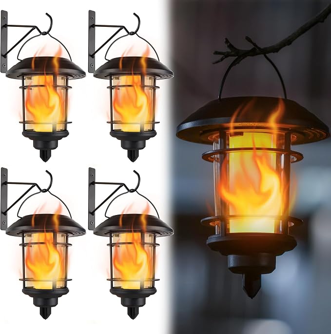 Dynaming 4 Pack Solar Flame Wall Lanterns Outdoor, Solar Powered Wall Mounted - Image 8
