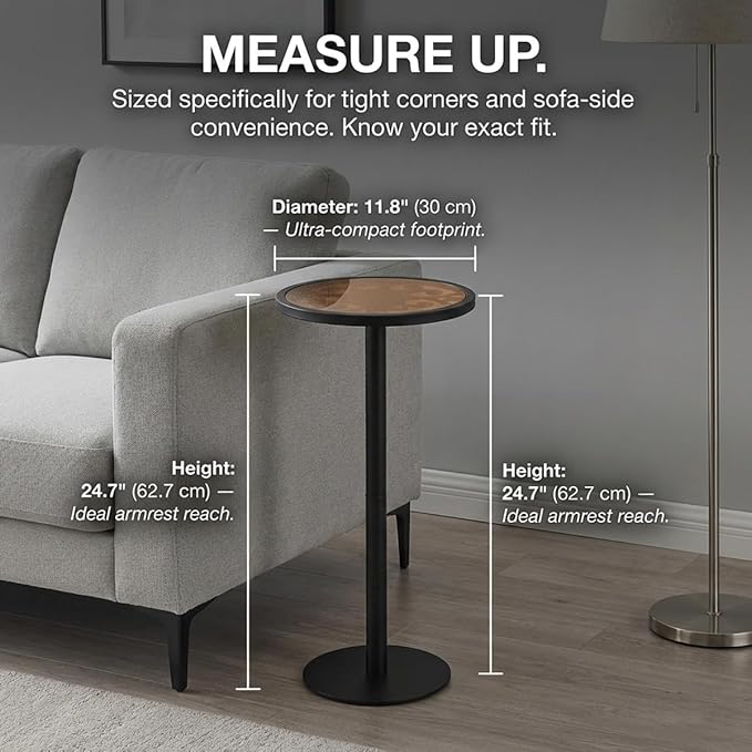 Black Drink Table, Indoor Outdoor Small Round Side Table - Image 4
