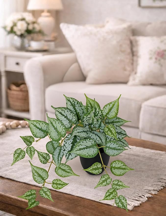 17.7" Artificial Plants Indoor Home Decor, Fake Potted Silk Plants - Image 5
