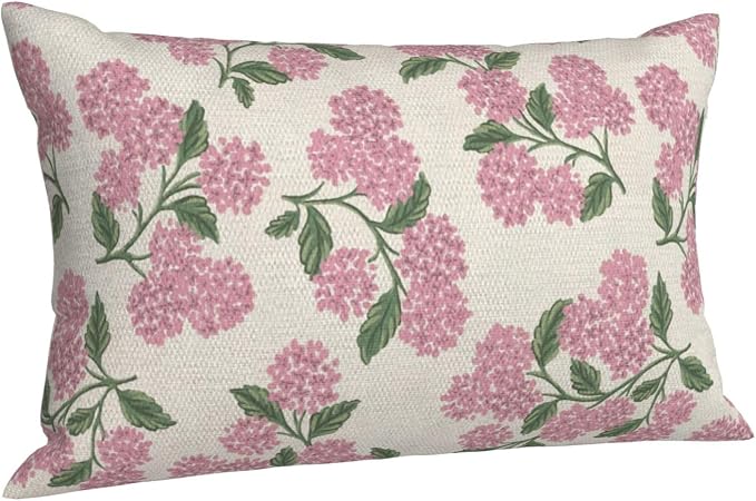 Preppy Pink Pillow Covers 12x20 Inch 2 Pcs Green Hydrangea Flower Decor Throw - Image 7