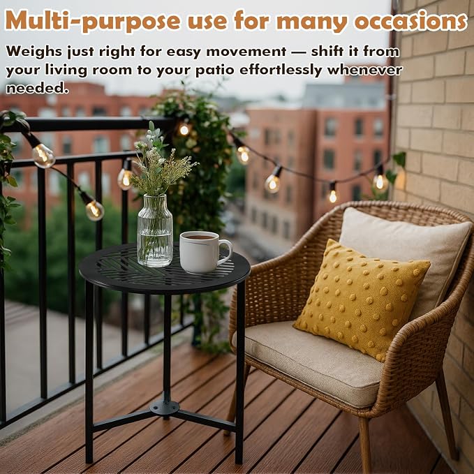 Party Zealot Set of 2 Small Round Metal Side Tables, 13-Inch Black Outdoor End - Image 4