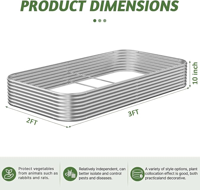 3 Pack Corrugated Galvanized Steel Raised Garden Bed Outdoor, Metal Above - Image 2