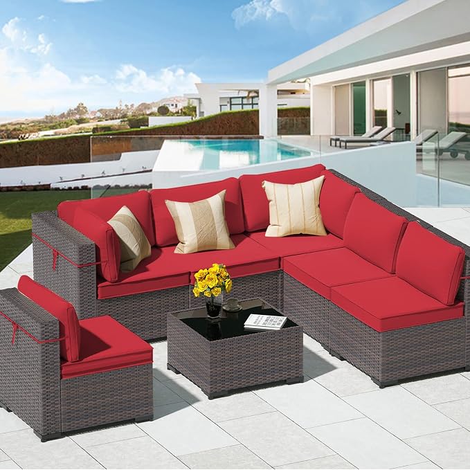 Outdoor Patio Furniture Set, 7 Pieces Outdoor Sectional Furniture Patio Sofa - Image 8