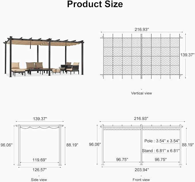PURPLE LEAF 12' X 18' Outdoor Retractable Aluminum Pergola - Image 7