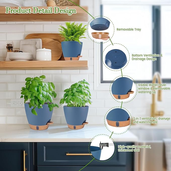 Self Watering Pots for Inoor Ourdoor Plants 10/9/8/7/6.5 Inch Plastic Planters - Image 5