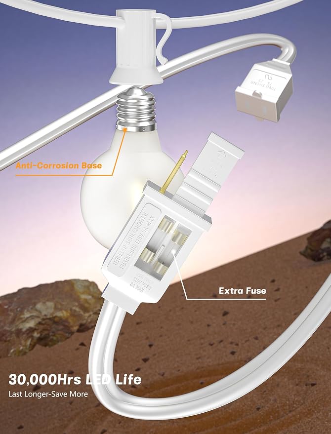 SUNSGNE White String Lights Outdoor, 50FT White Outdoor Lights - Image 3