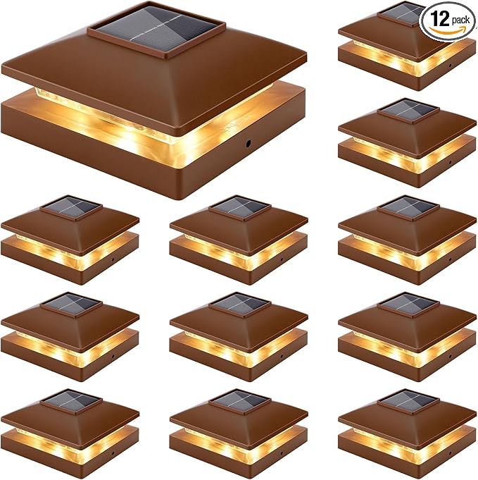 Solar Post Cap Lights Outdoor 12pack, Bright Warm White Solar Post Lights by JOFIOS