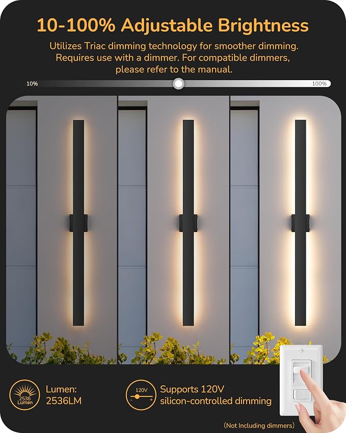 EDISHINE 47" LED Outdoor Wall Lights, 3CCT & 10%-100% Dimmable, IP65 Waterproof - Image 5