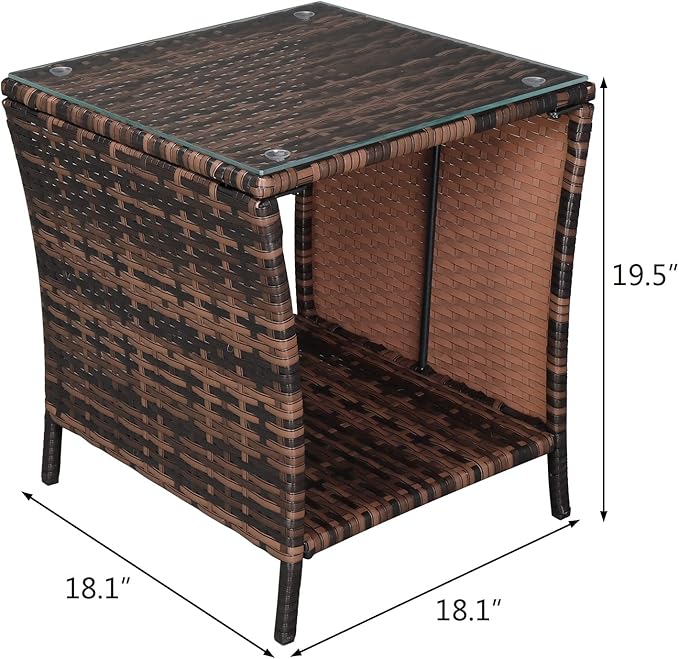 VINGLI Outdoor Wicker Side Table Patio Side Tables - Image 3
