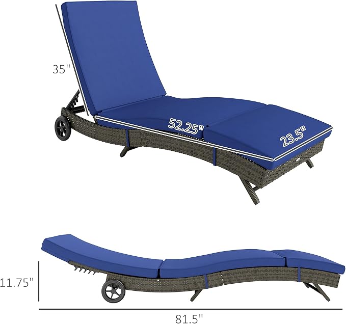 Outsunny Wicker Chaise Lounge Chair Outdoor - Image 3