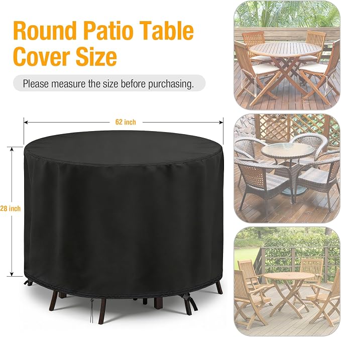 POMER Waterproof Round Patio Outdoor Table Cover, Bar Height Table and Chair - Image 2