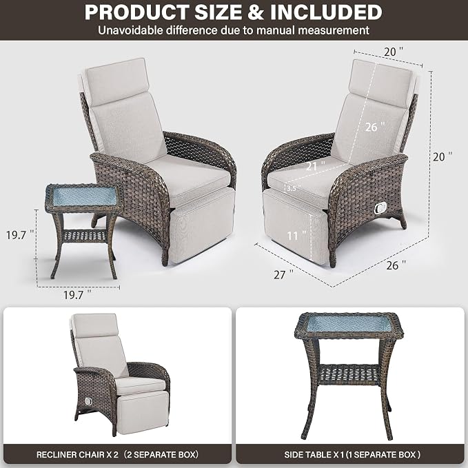 Belord Versatile Outdoor Recliner Chair Set of 3 - Image 2
