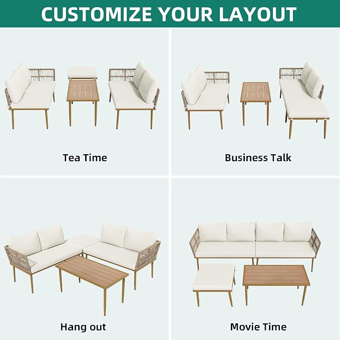 YITAHOME Patio Furniture Set, 6 Pieces Outdoor Rattan Woven Sectional Sofa - Image 4