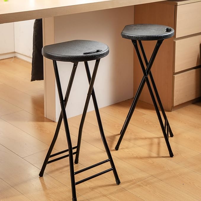 Suzile 2 Pcs Tall Folding Chair Portable Plastic Stool Chair Heavy Duty - Image 2