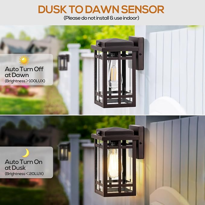 9.76'' Dusk to Dawn Outdoor Wall Light 2 Packs, Exterior Fixture Mount - Image 2