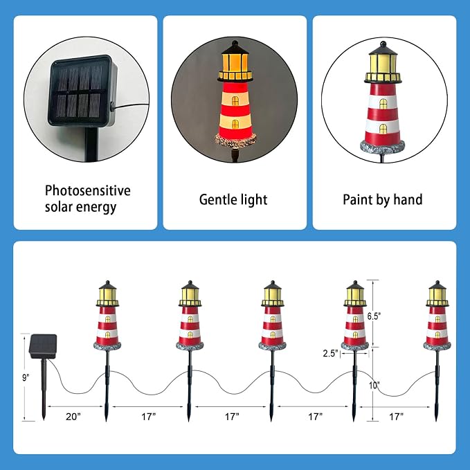 5 Pack Lighthouse Gifts, Hokfirm Solar Garden Lights Outdoor Garden Stake - Image 5